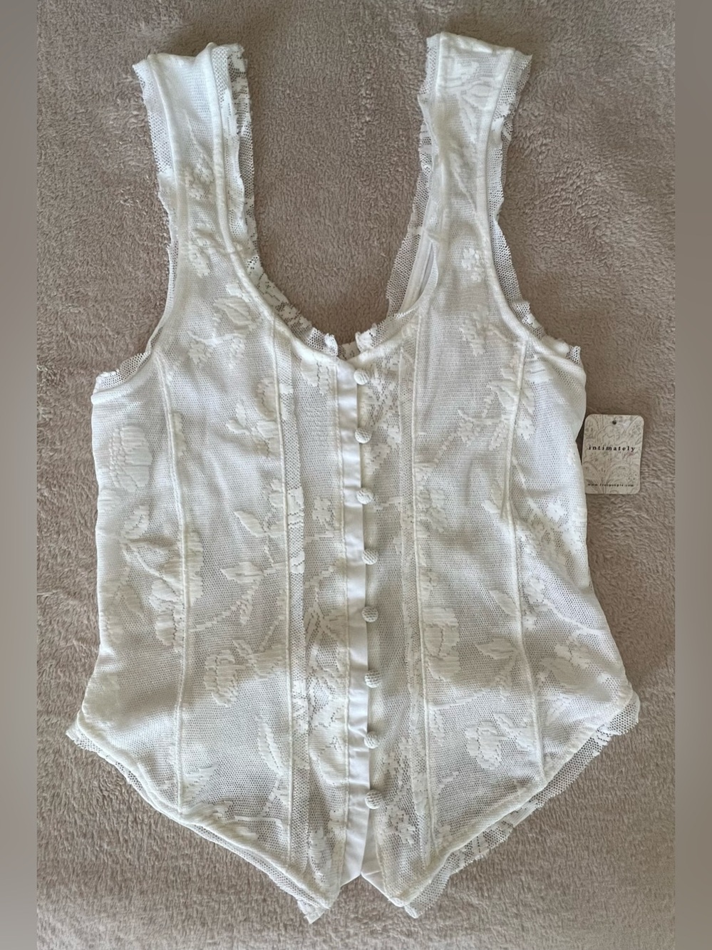 NWT Free People Intimately Cream Lace-Detail Top - Picture 2 of 9